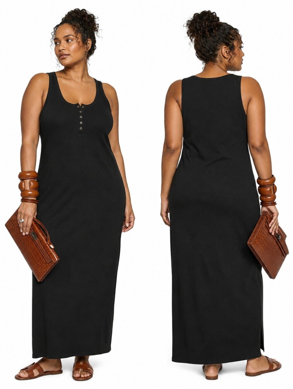 NWT Universal Thread Women's Ribbed Henley Maxi Long Dress - Black